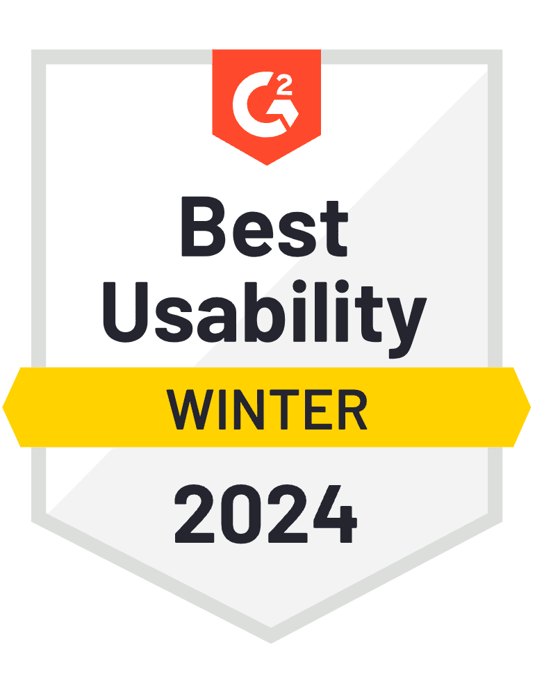 G2 badge - Best Usability, Winter 2024