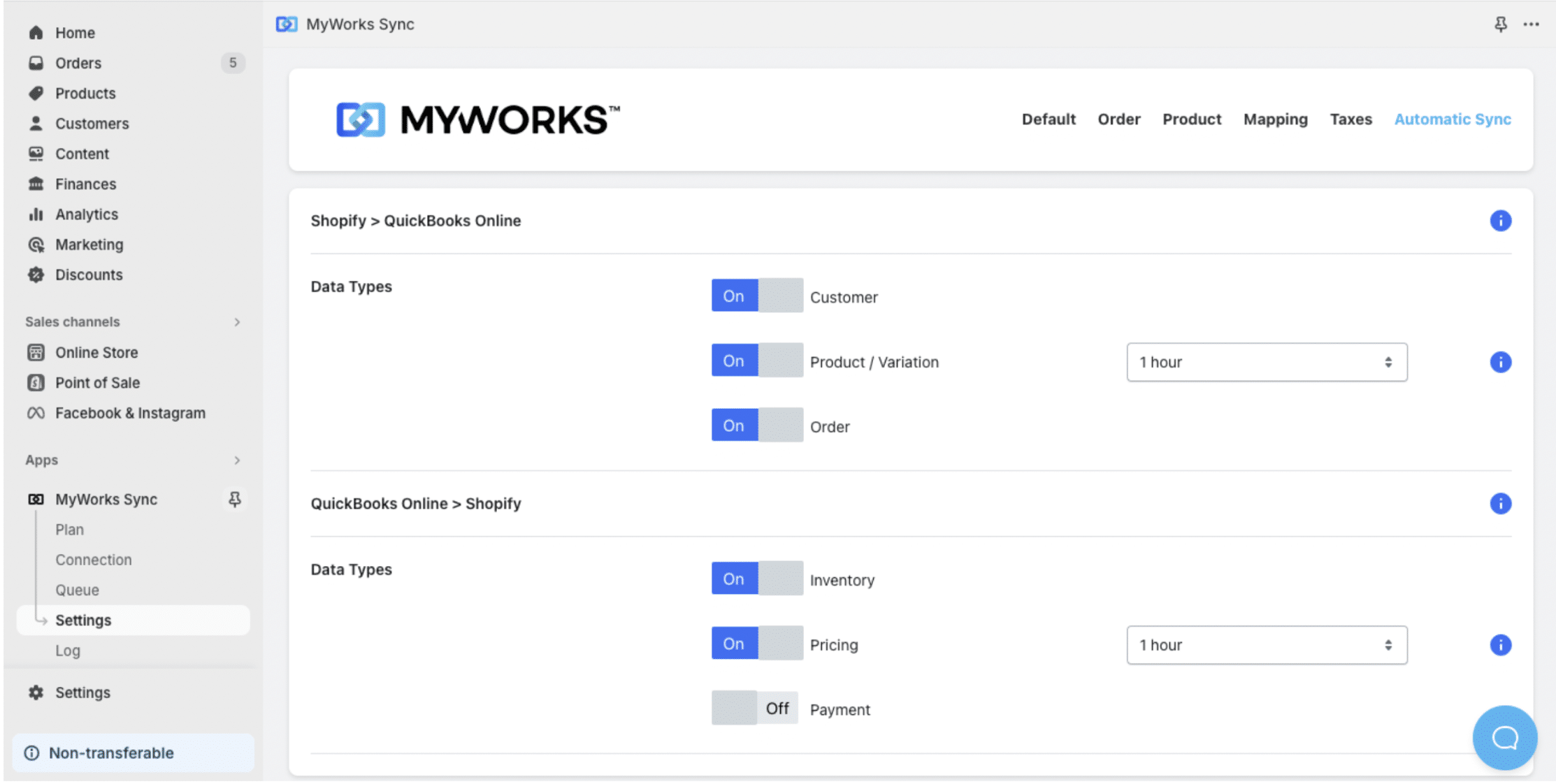 MyWorks Order settings