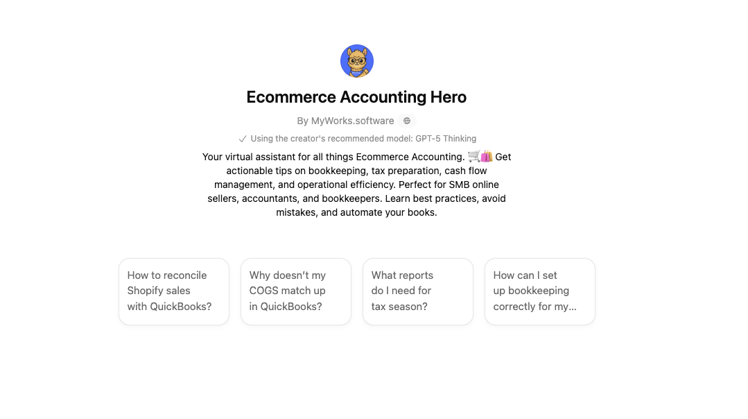 Ecommerce Accounting Hero AI tool by MyWorks