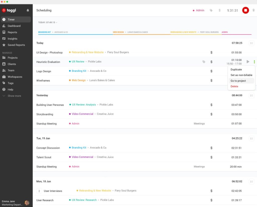 Time and project tracking