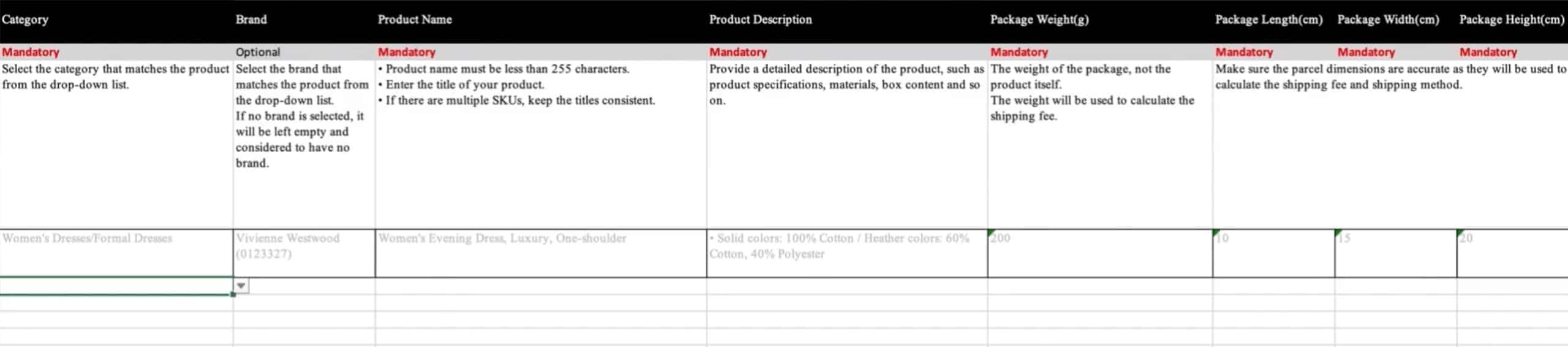 Fill in product spreadsheet to Tiktok shop​