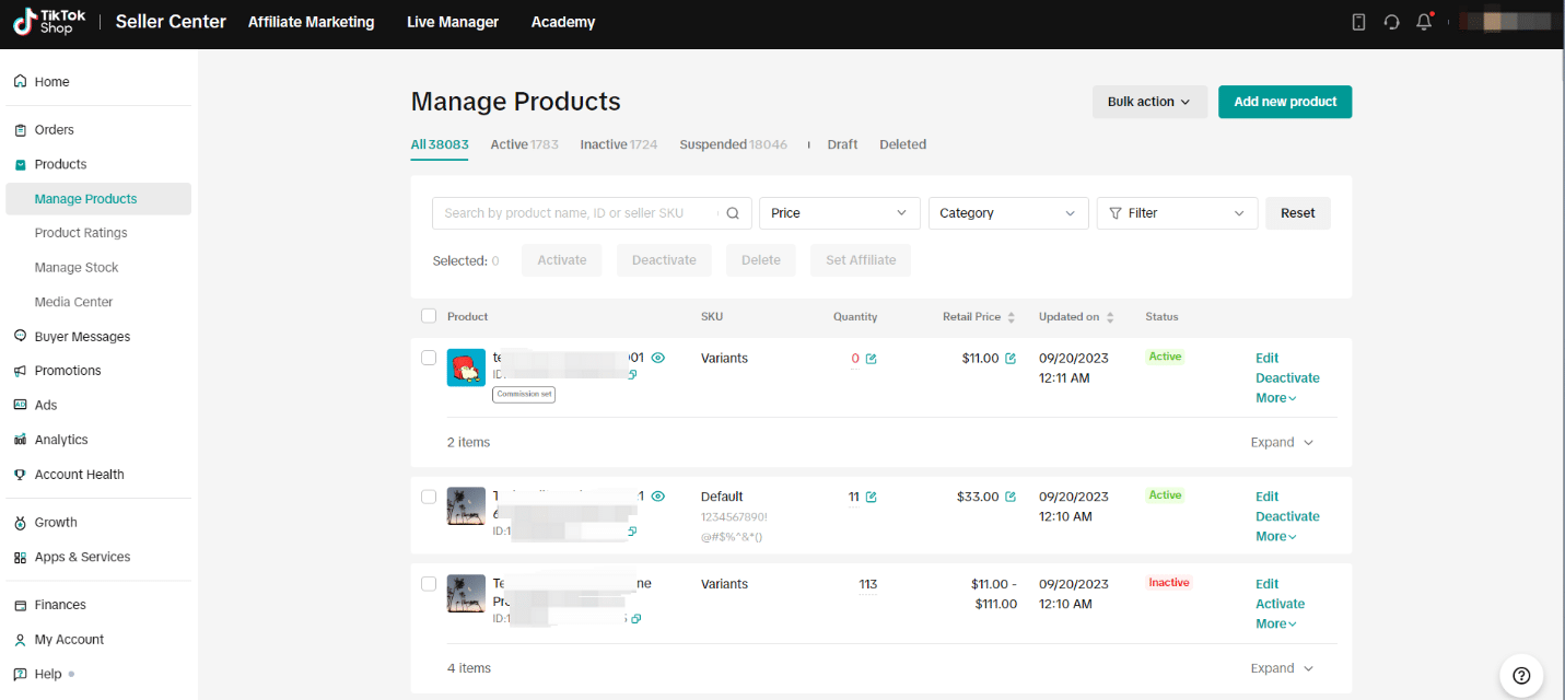 Product management on Tiktok shop​
