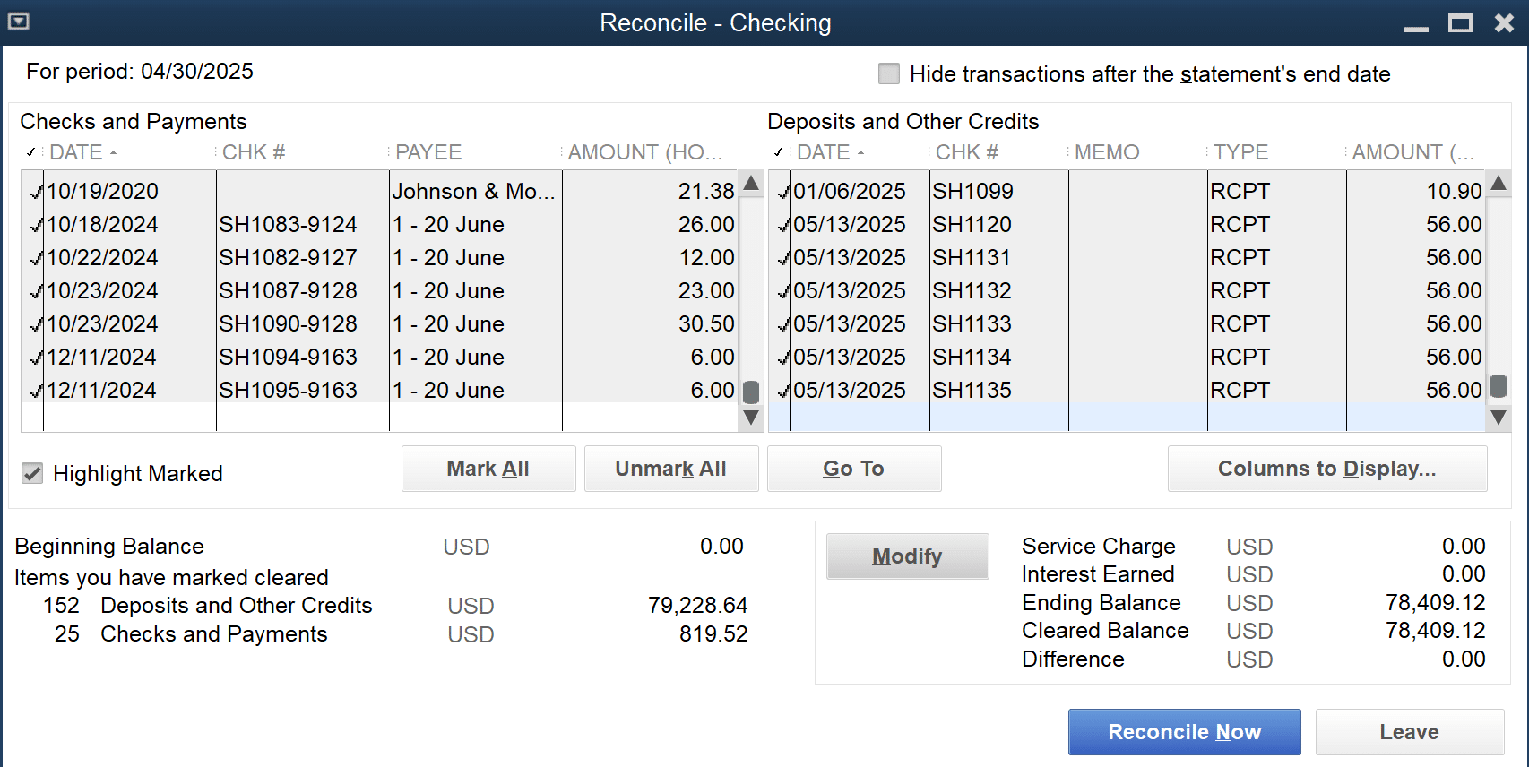 QuickBooks Reconciliation