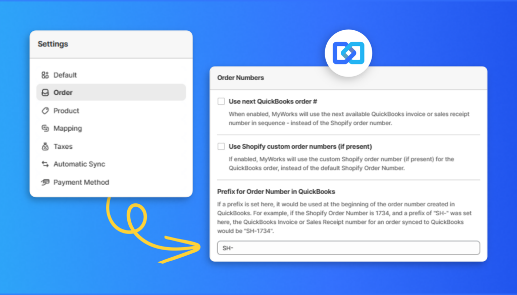Prefix for order number in QuickBooks